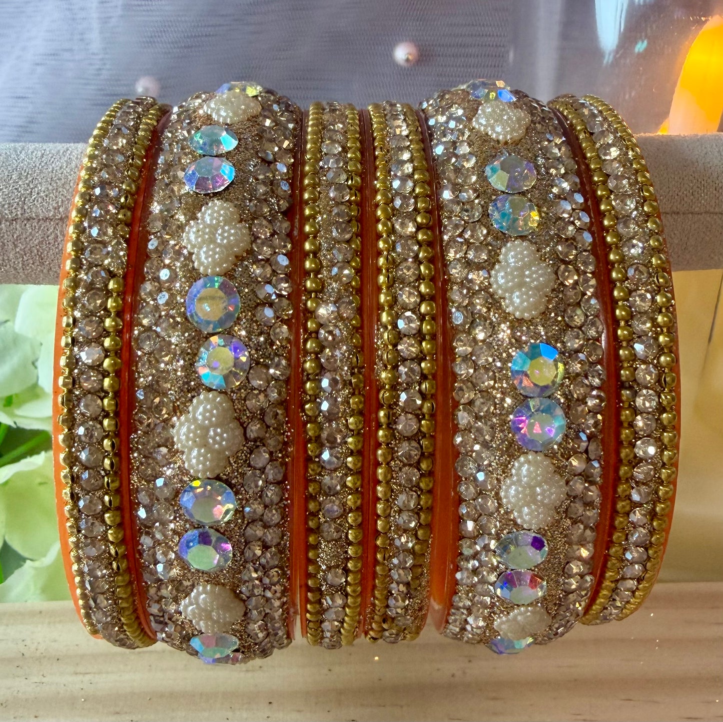 Gold Stone Bangles Set