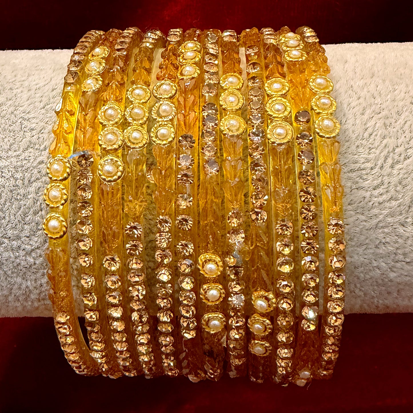 Pearl Zirconia Glass Bangles in various colors - Size 2.6