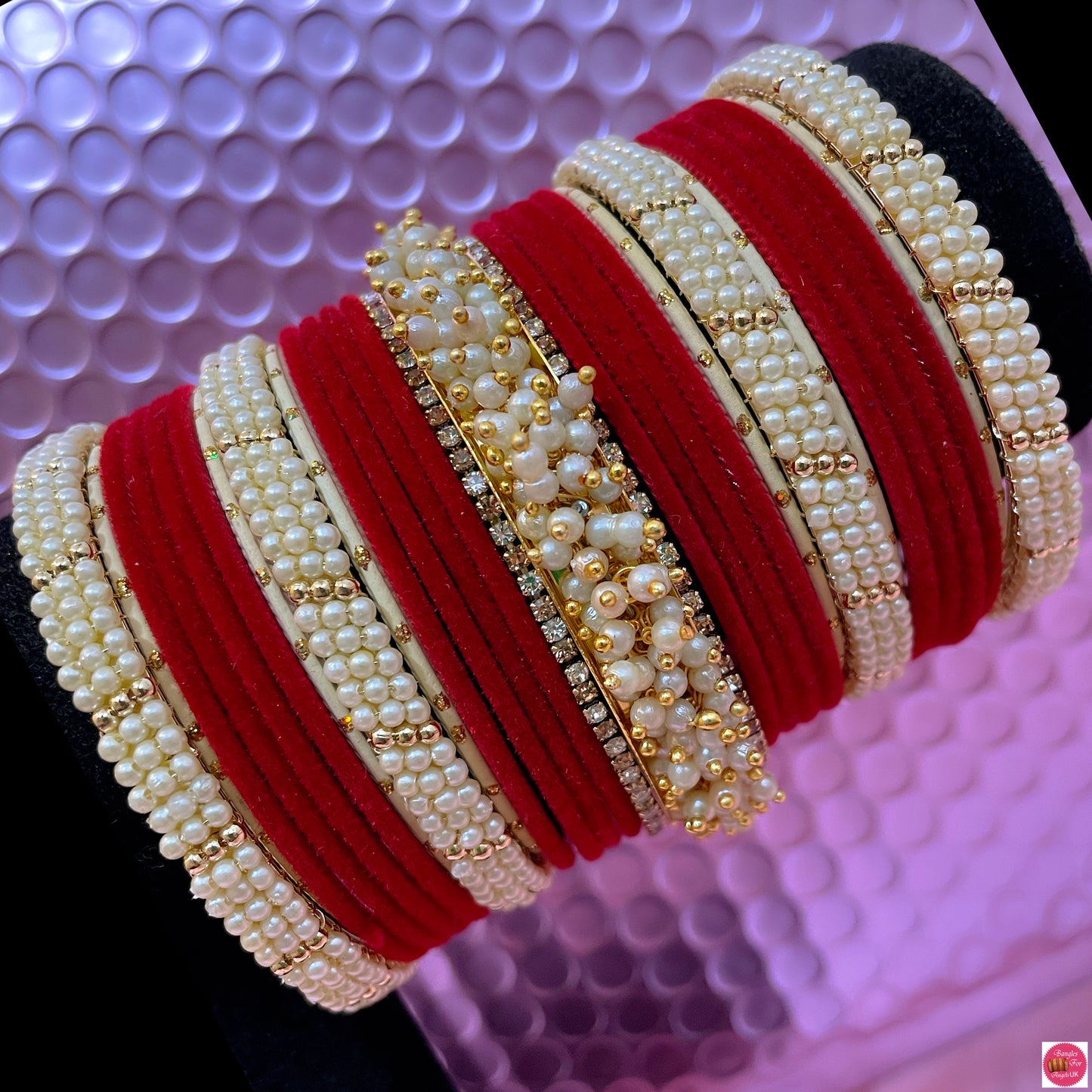 Gold Pearl Zirconia Metal Bangles Sets- Various Colours