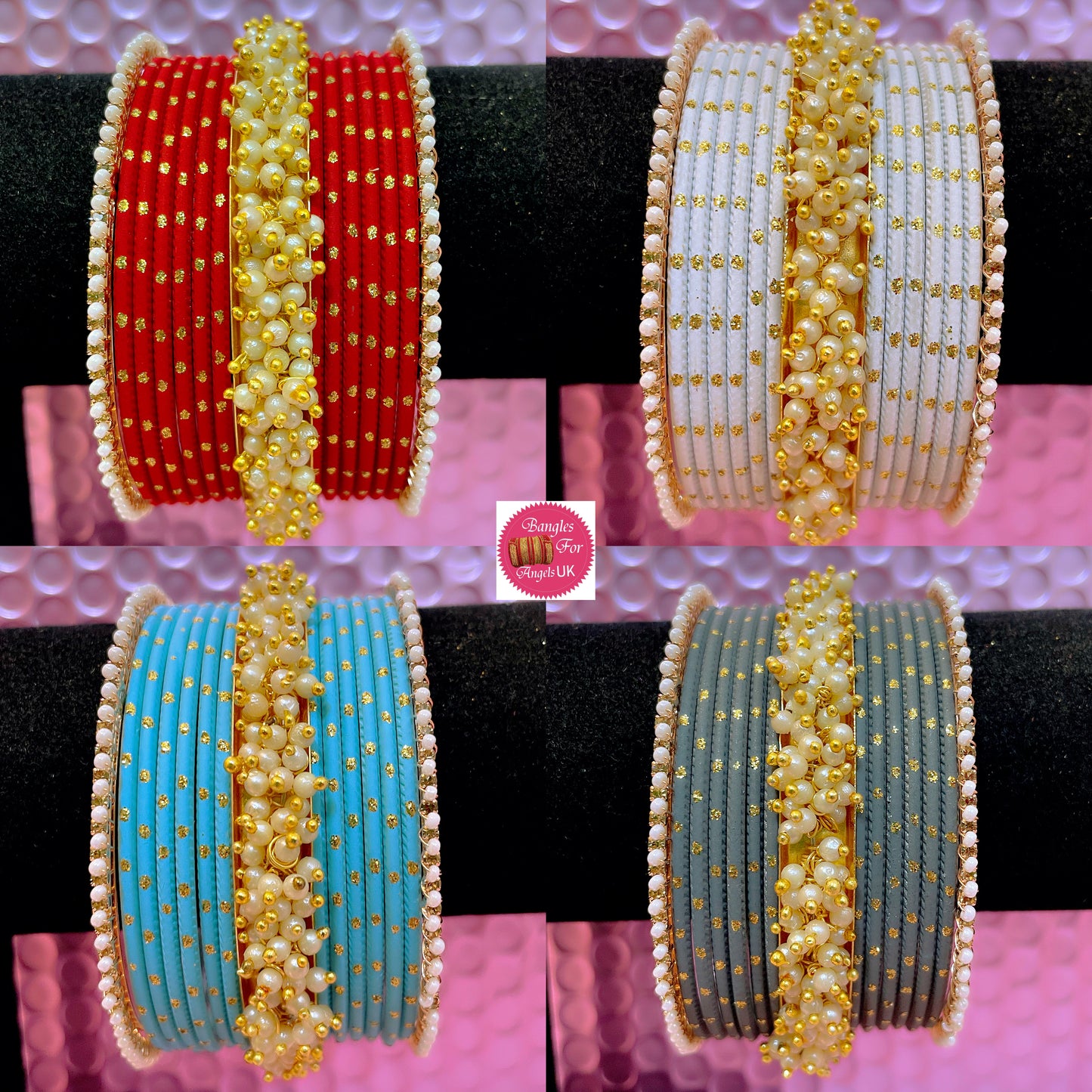 Pearl Metal Bangles Sets- Various Colours