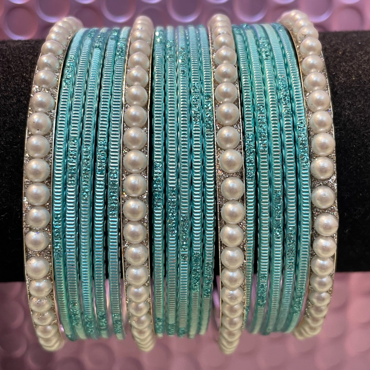 Silver Pearl Metal Bangles Sets- Various Colors