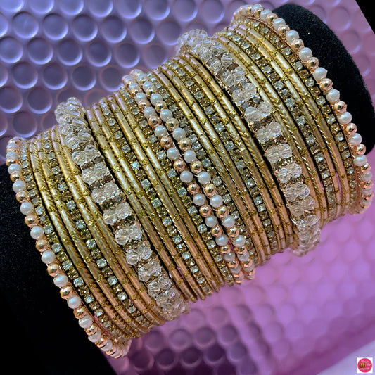 Pearl Gold Zirconia Stone Metal Bangles Set