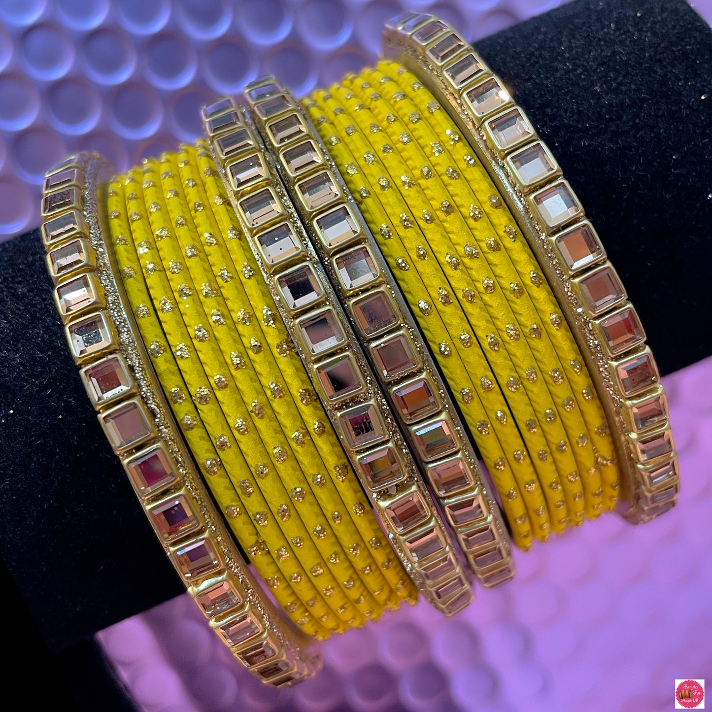 Kundan Metal Bangles Set- Various Colours