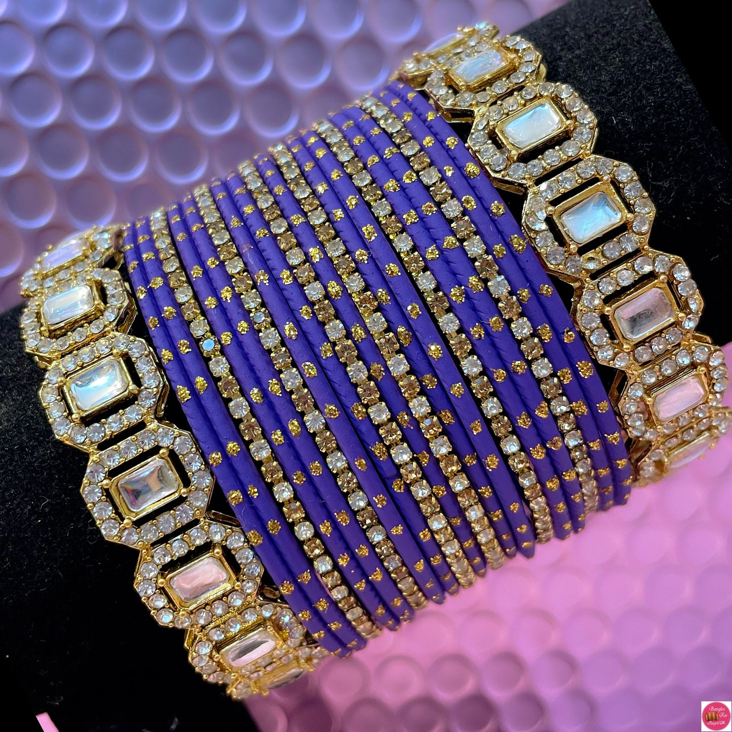 Gold Zirconia Metal Bangles Set- Cadbury Purple