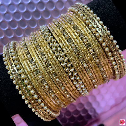 Pearl Gold Metal Bangles Set- Size 2.10