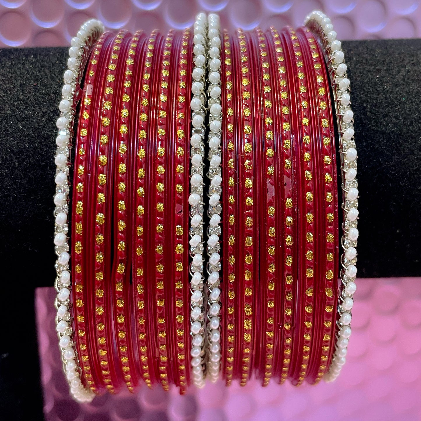 Pearl Glass Bangles Set- Size 2.12