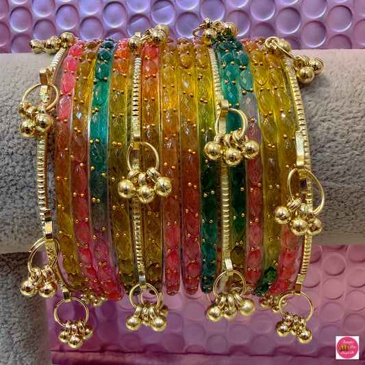 Multicoloured Kashmiri Raindrop Glass Bangles Set- Size 2.2/2.4/2.6/2.8
