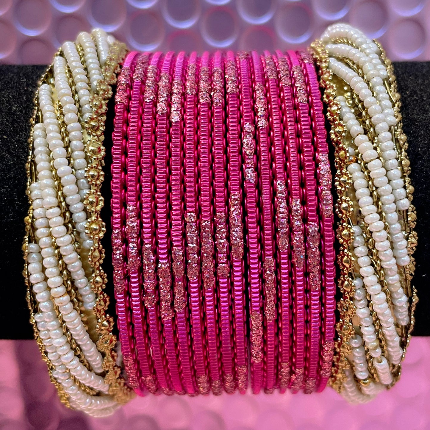 Pearl Metal Bangles Sets- Various Colours