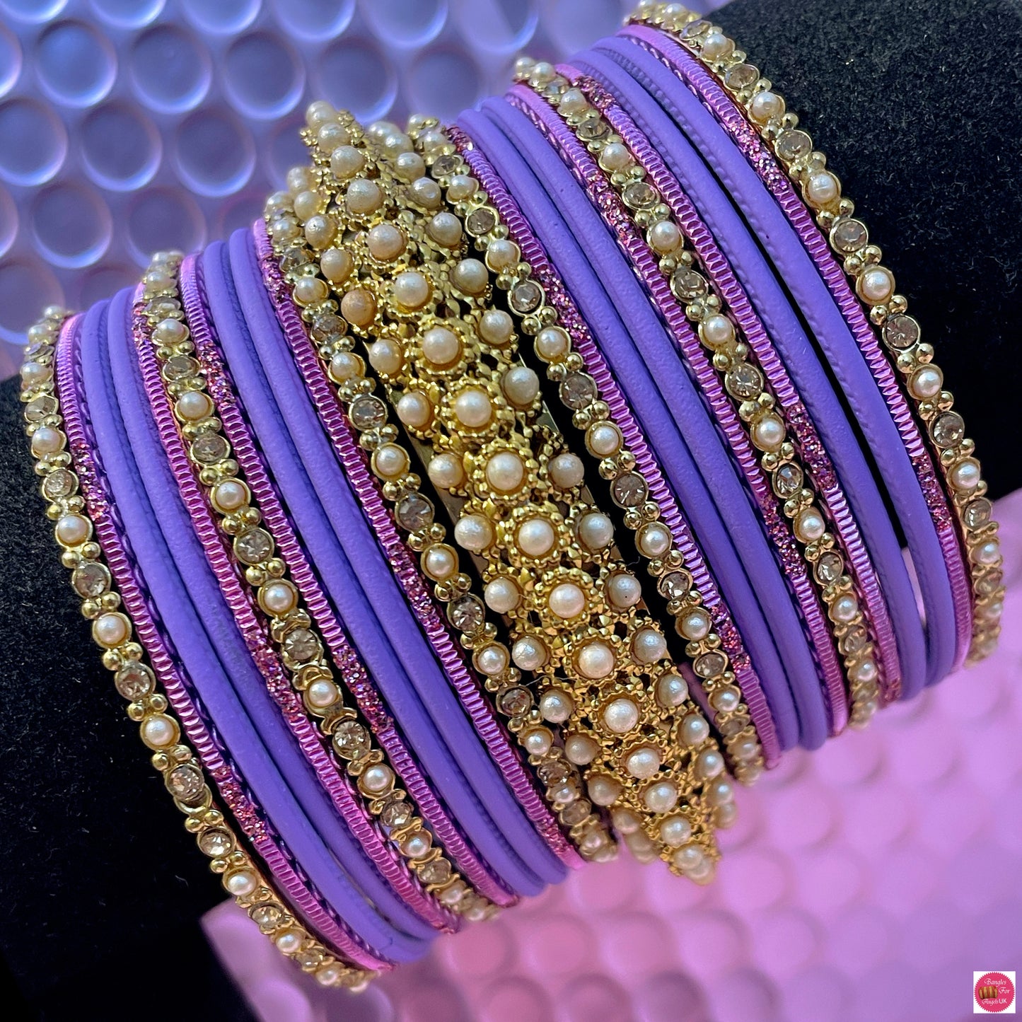 Deep Lilac Pearl Metal Bangles Set