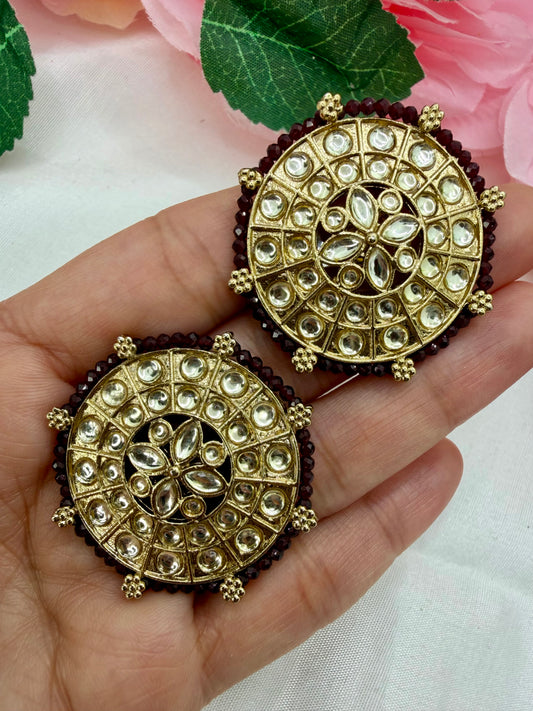 Kundan Maroon Earings
