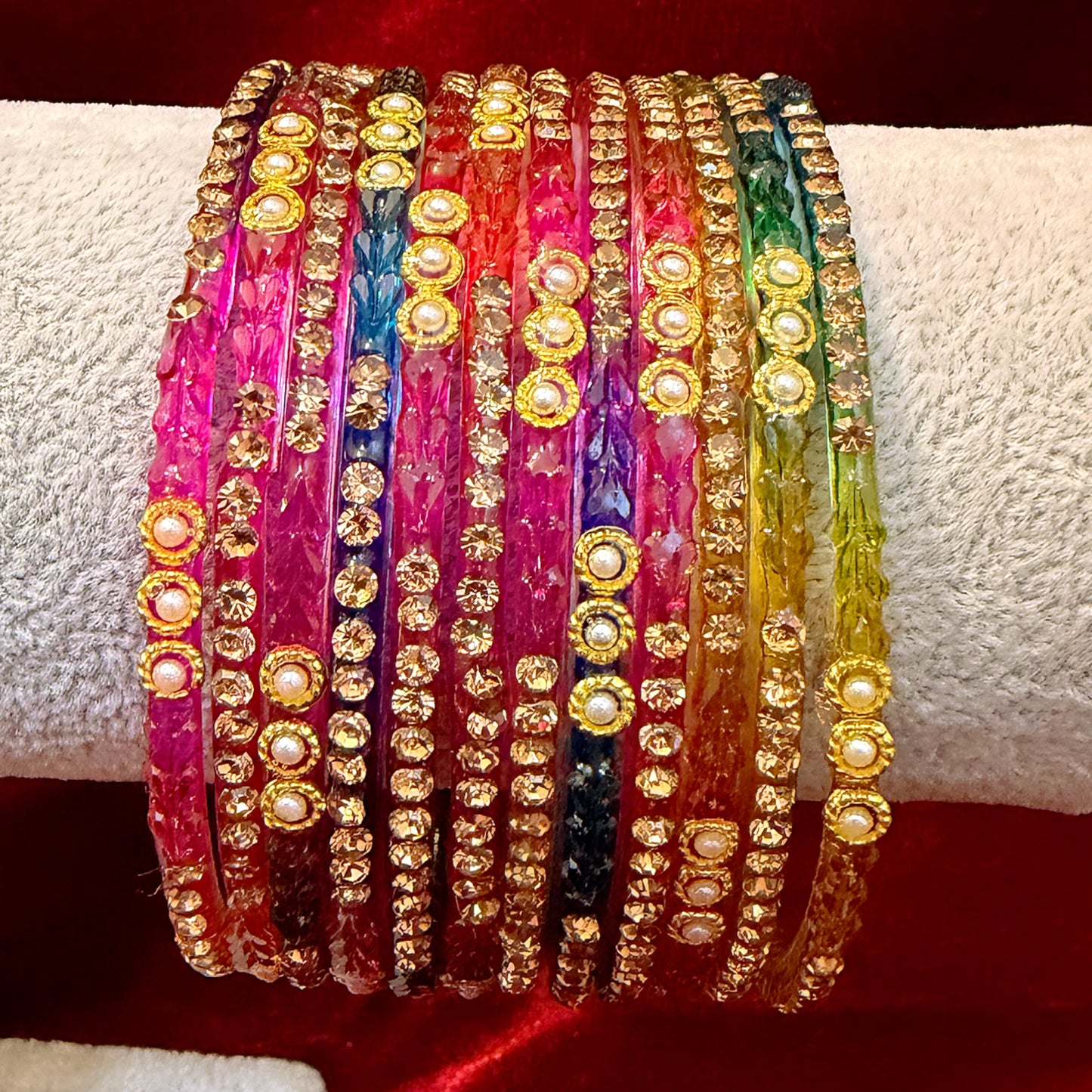 Pearl Zirconia Glass Bangles in various colors - Size 2.6