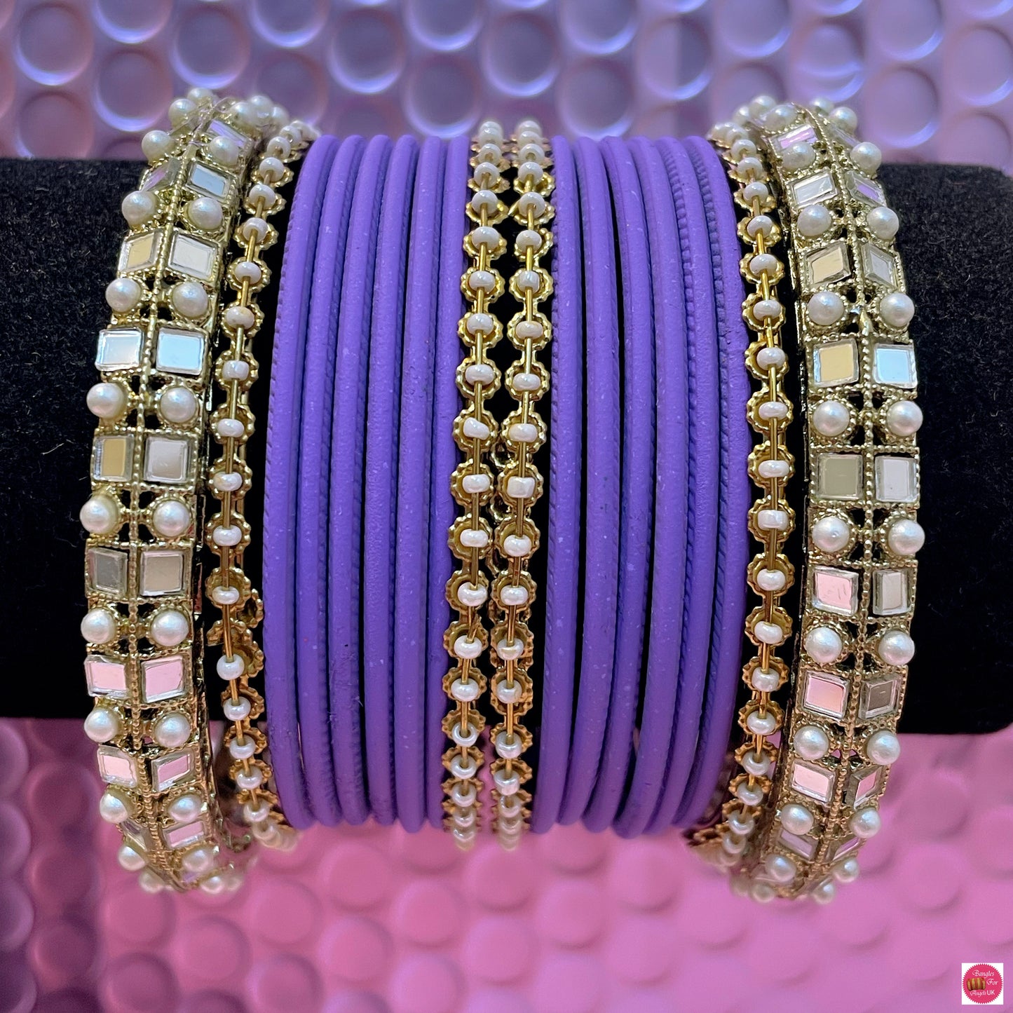 Mirror Pearl Metal Bangles Set- Lilac/Lavender