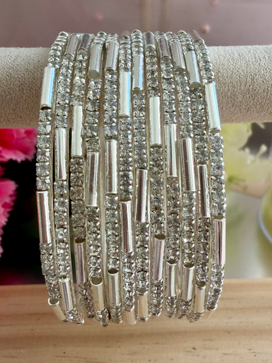 Silver Zirconia Metal Bangles Set