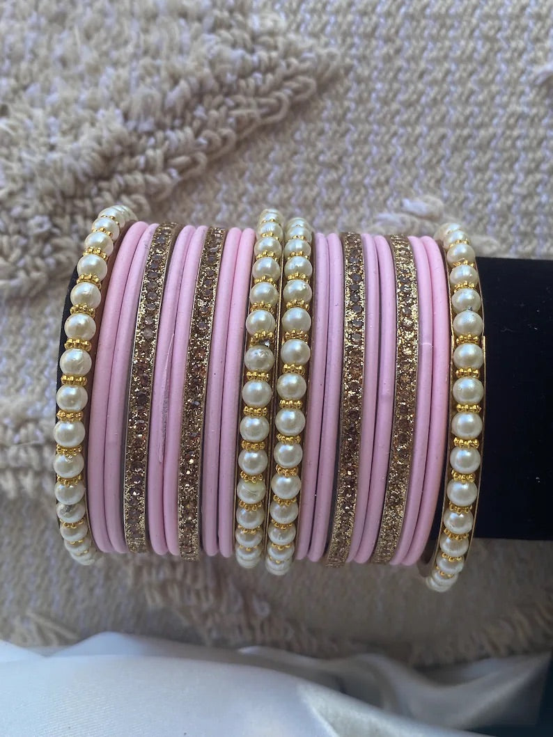 Pearl Metal Bangles Sets- Various Colours