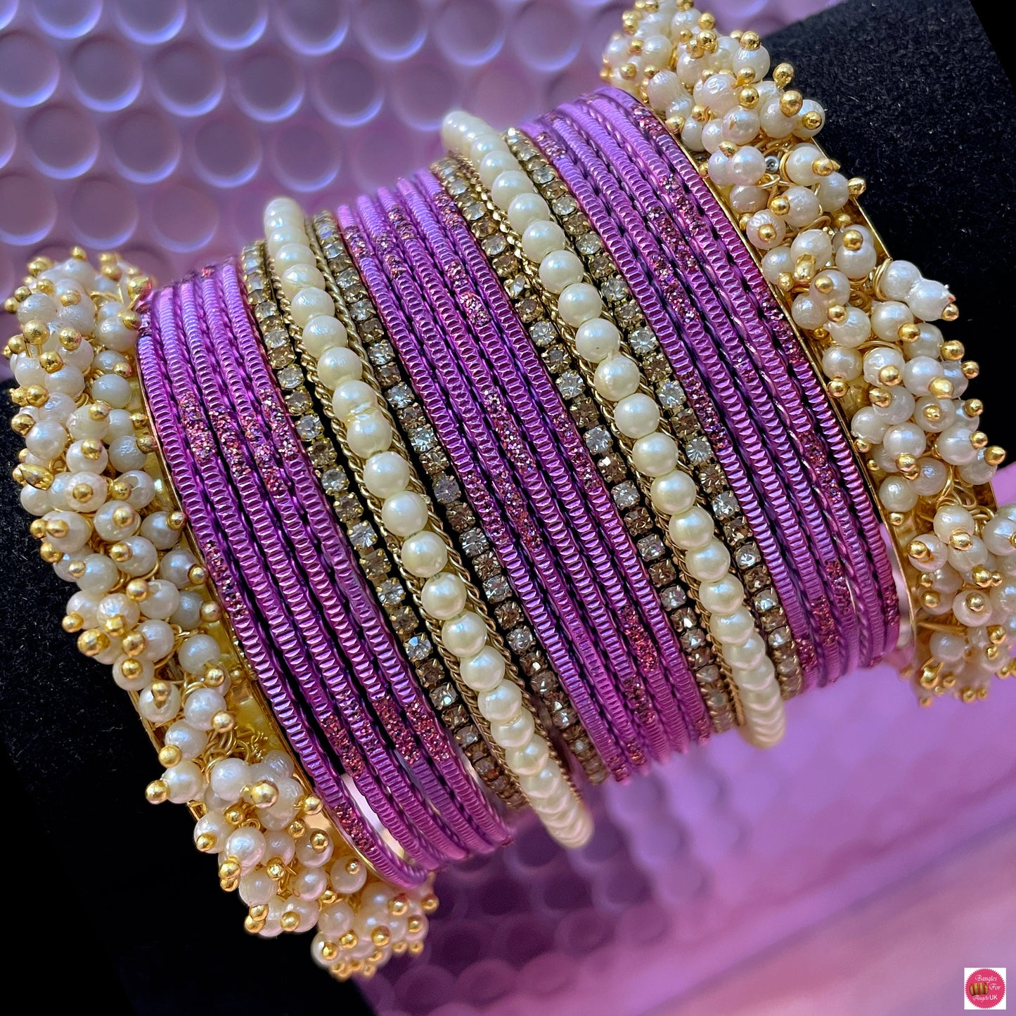 Pearl Metal Bangles Set- Deep Lilac