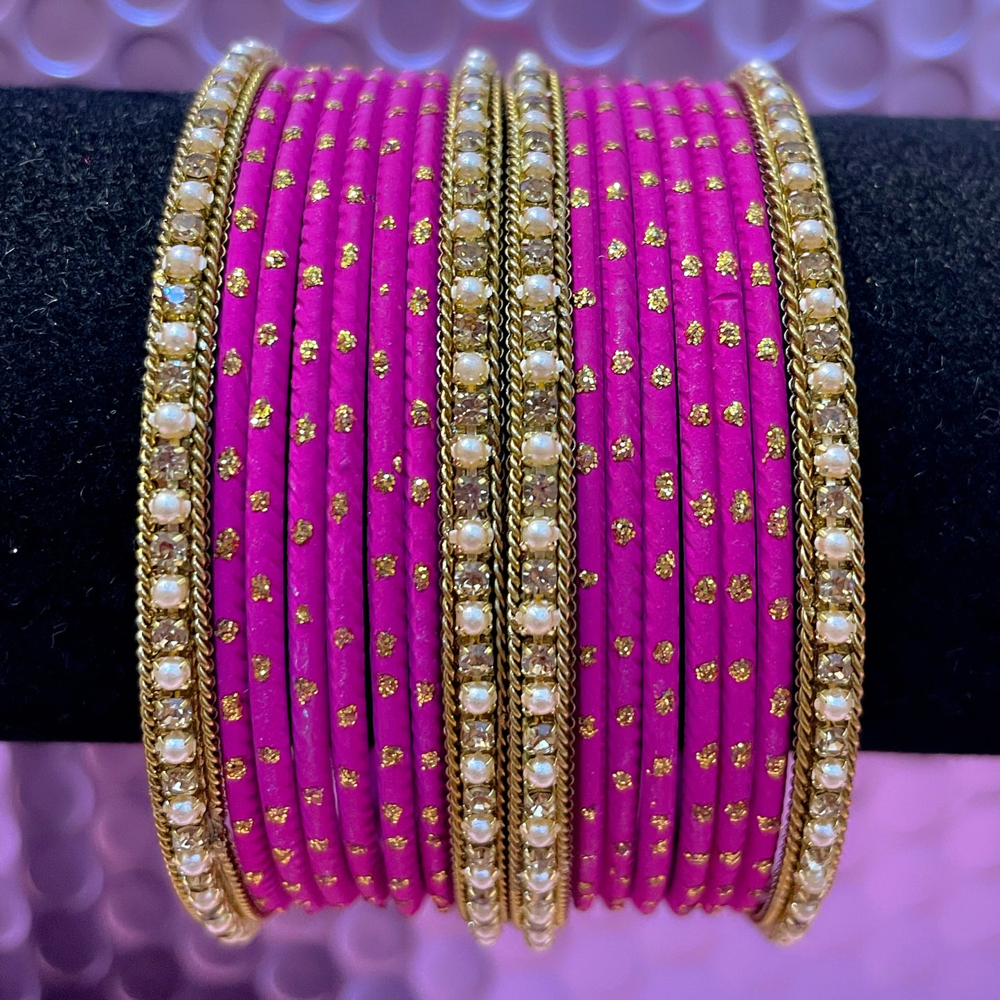 Gold Stone Metal Bangles Sets- Various Colours