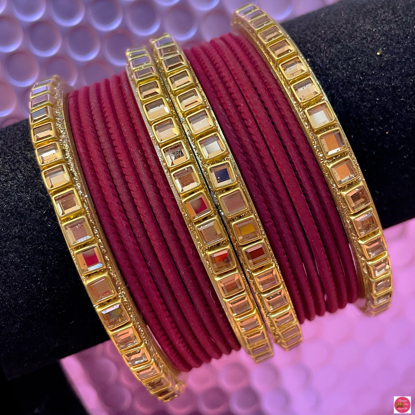 Kundan Metal Bangles Set- Various Colours