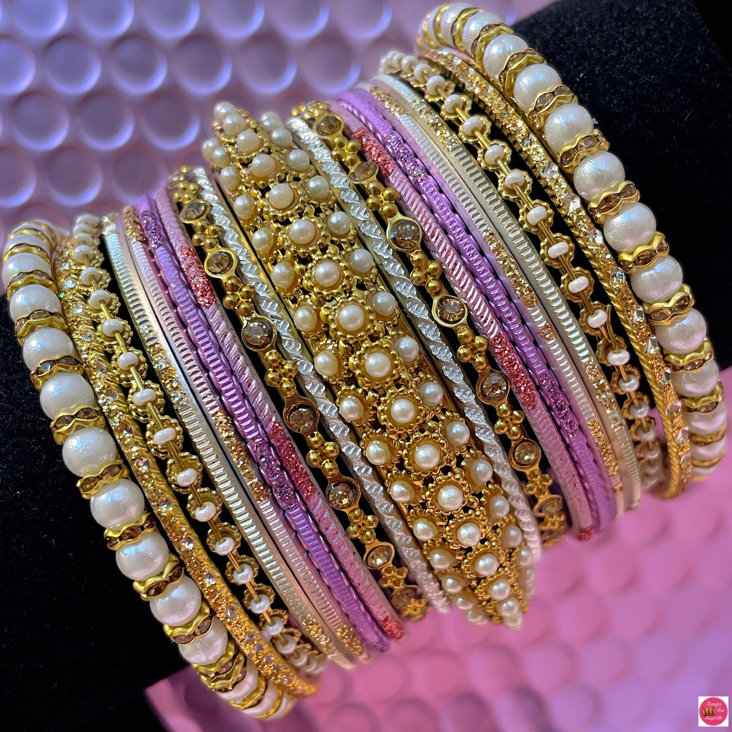 Pearl Metal Bangles Set- Lilac/Pinks