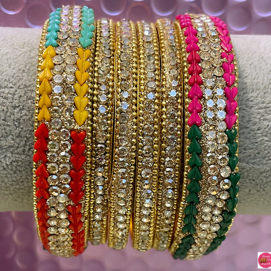 Multicoloured Metal Bangles Set- Size 2.4/2.6/2.8