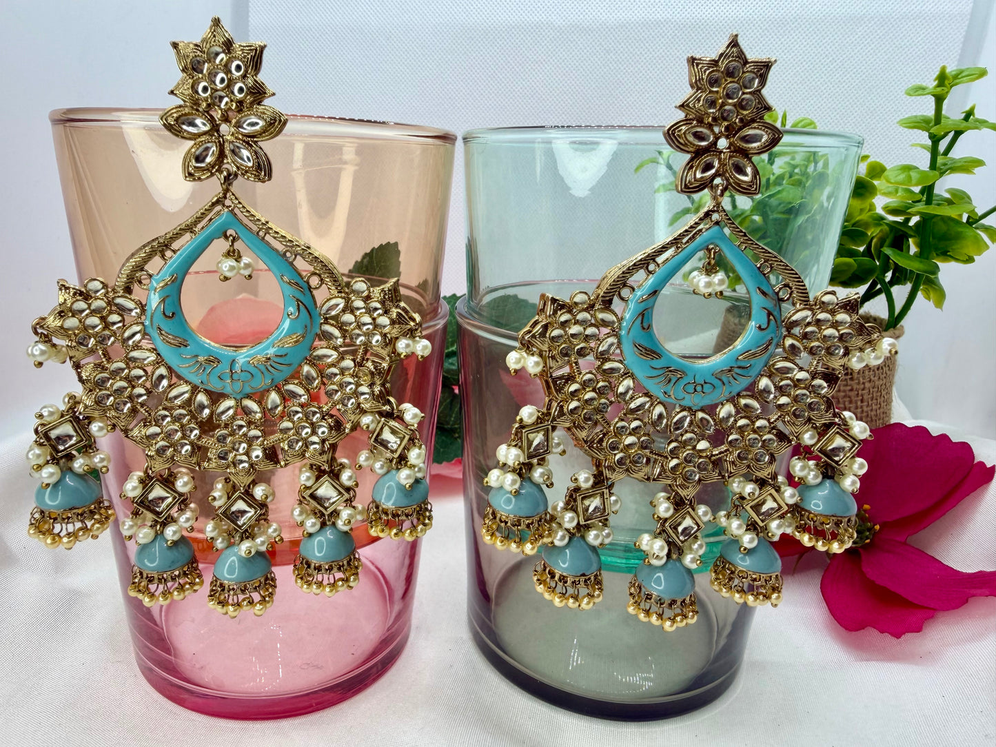 Kundan Baby Blue Earrings