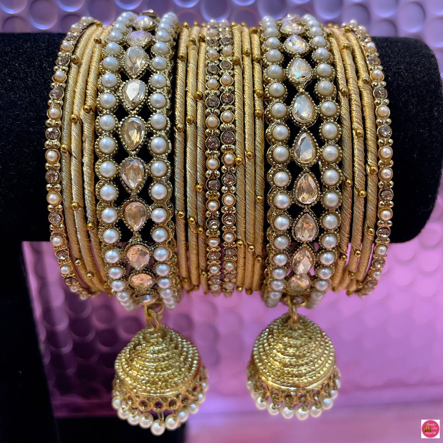 Kundan Gold Hanging Metal Bangles Set