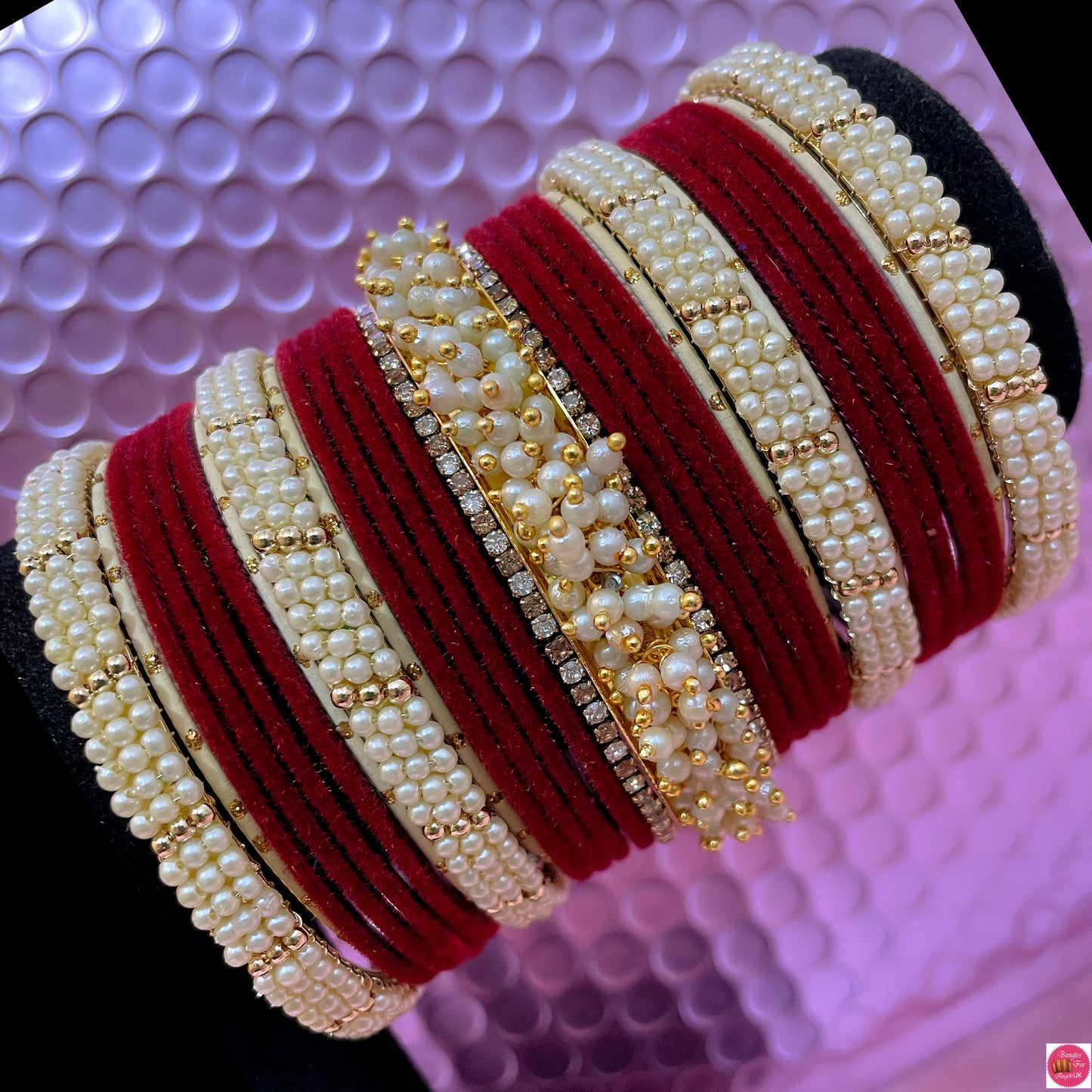 Gold Pearl Zirconia Metal Bangles Sets- Various Colours