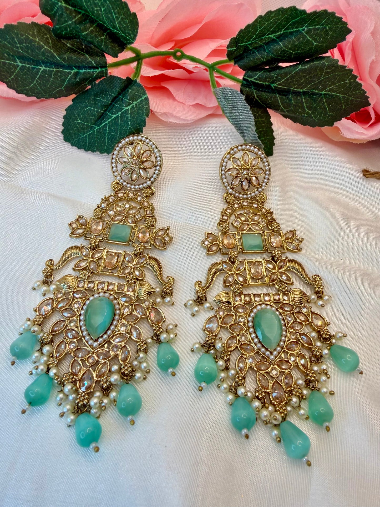Kundan Minty Blue Earings