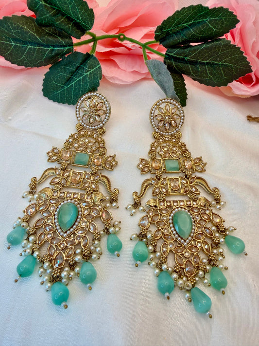 Kundan Minty Blue Earings