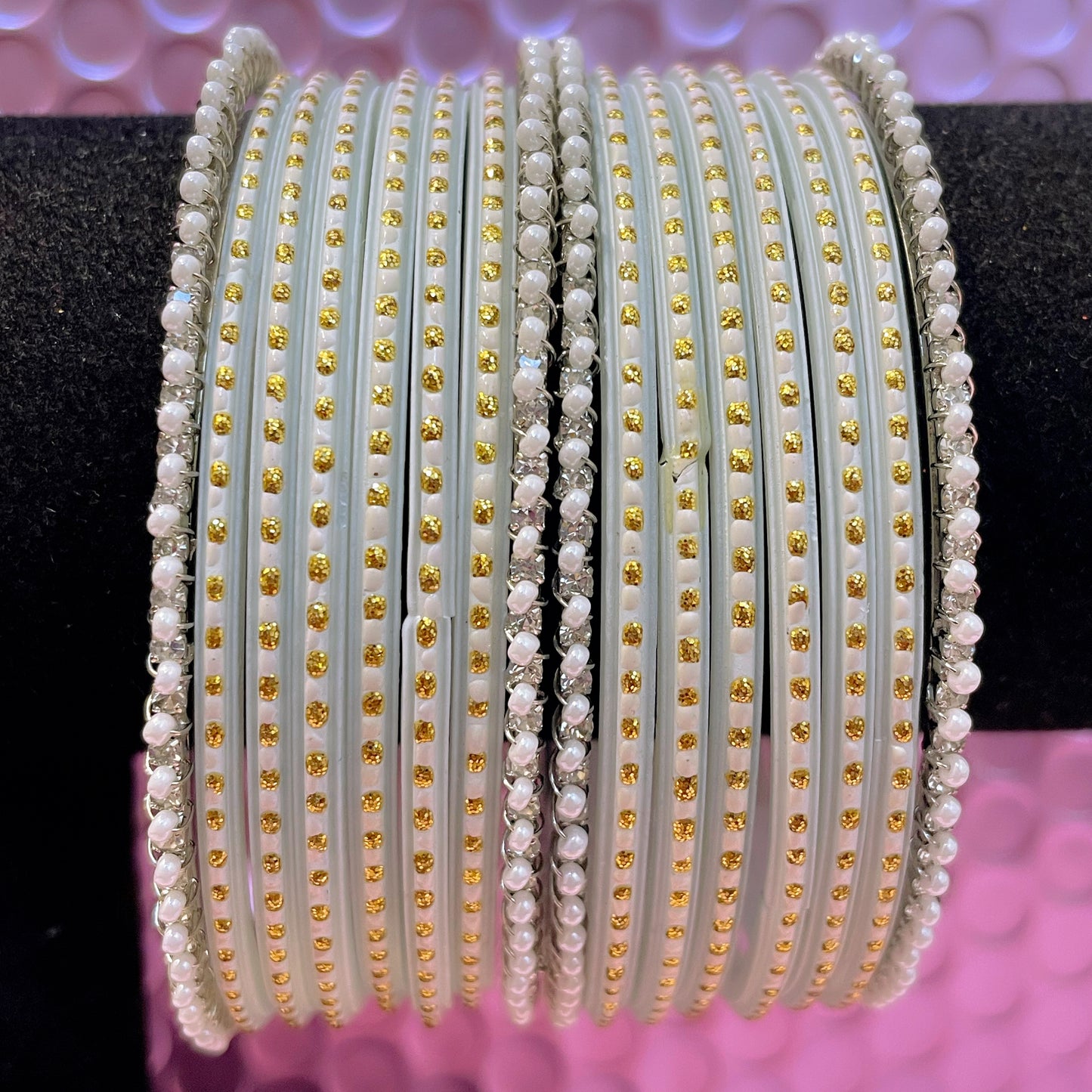 Pearl Glass Bangles Set- Size 2.12