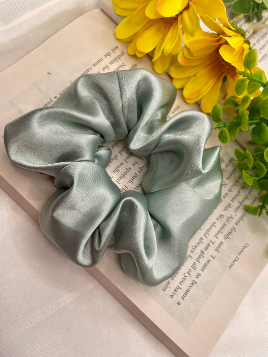 Nude Grey Satin Scrunchie