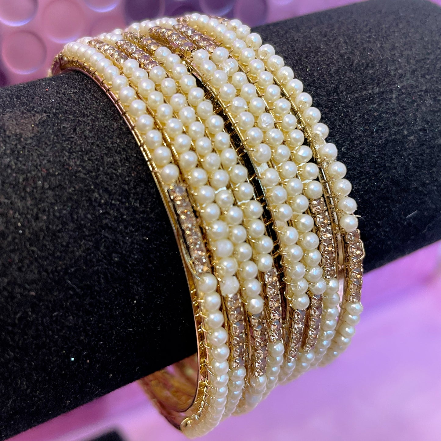 Gold Pearl Metal Bangles Set