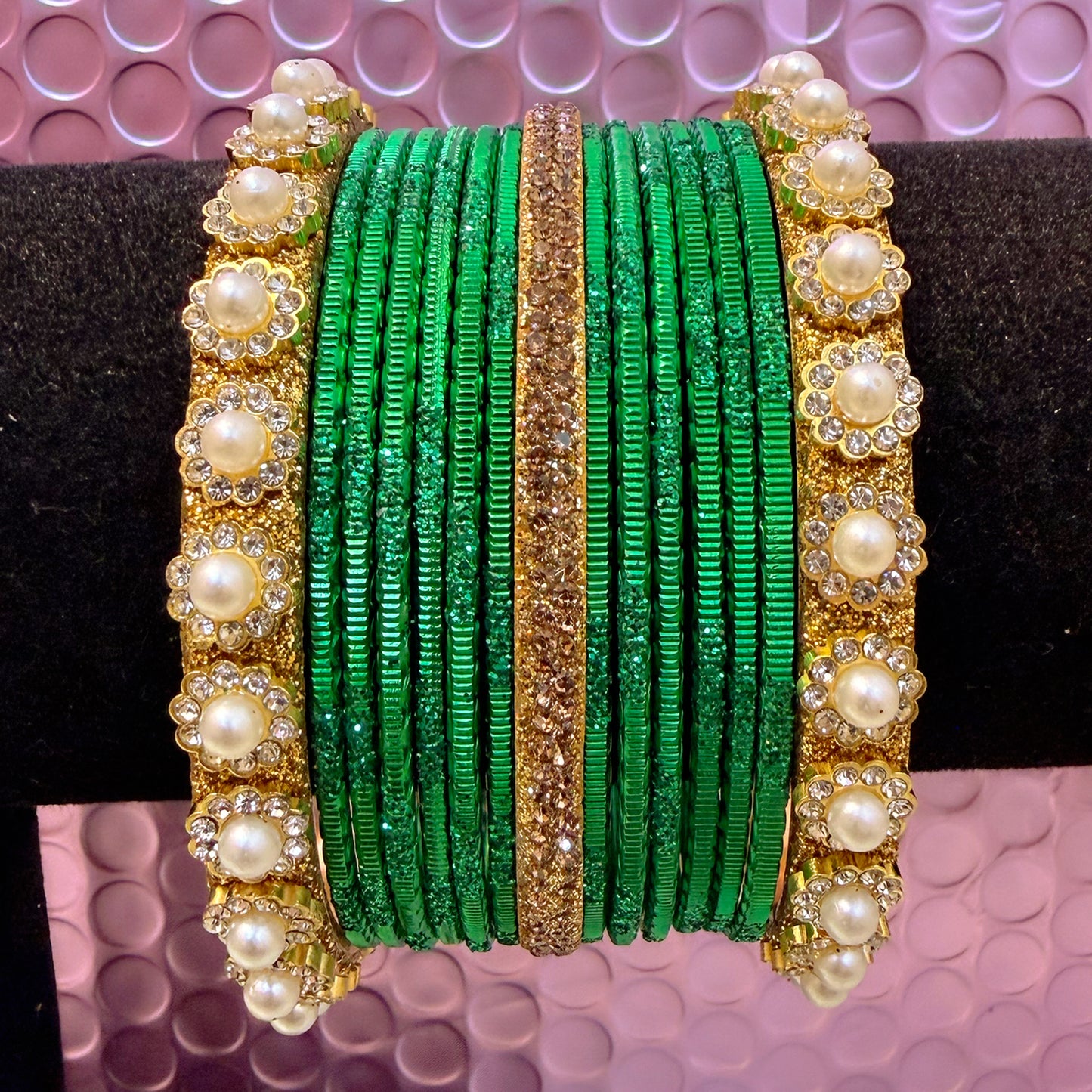 Gold Pearl Metal Bangles Sets In Assorted Colours