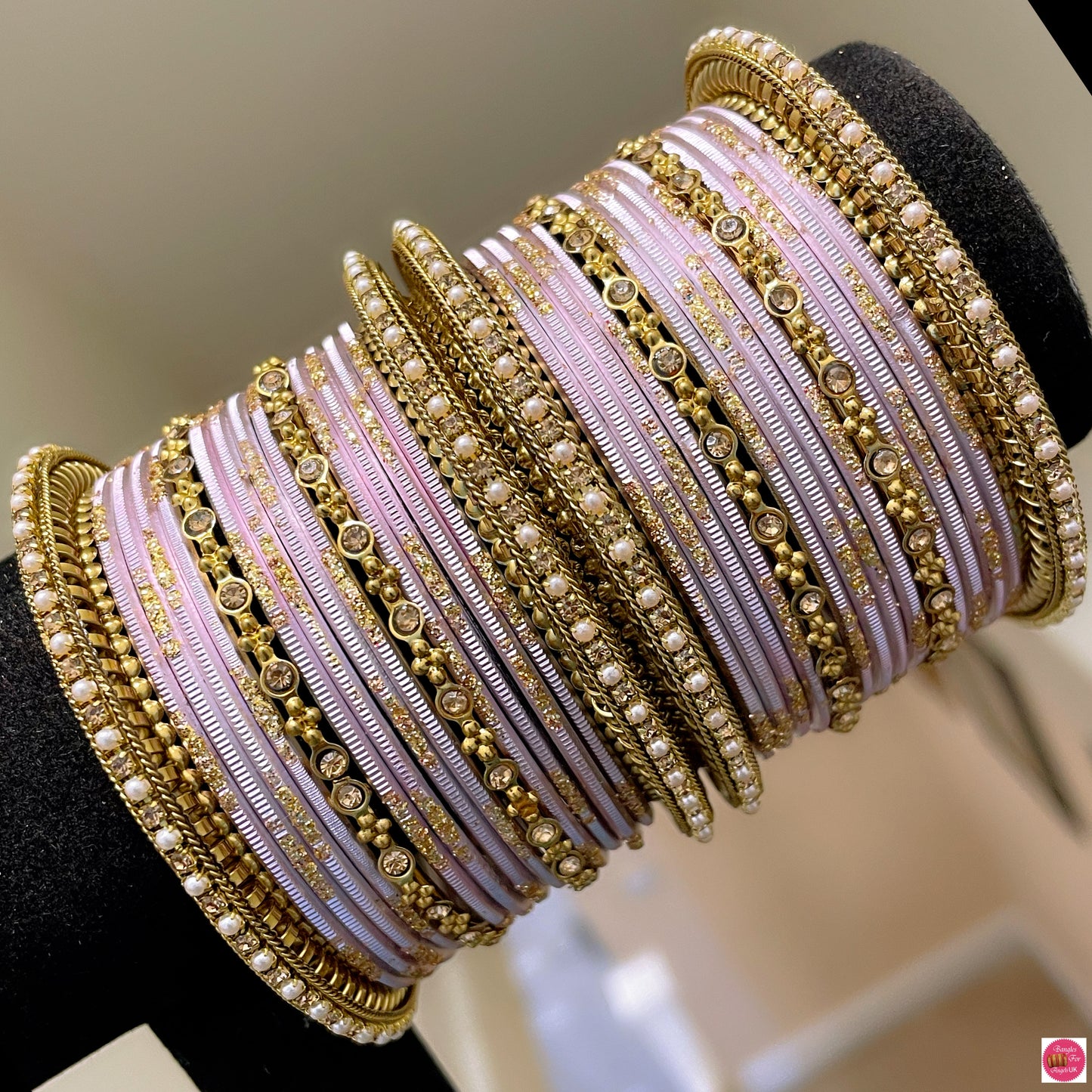 Gold Pearl Metal Bangles Set- Millenial Pink