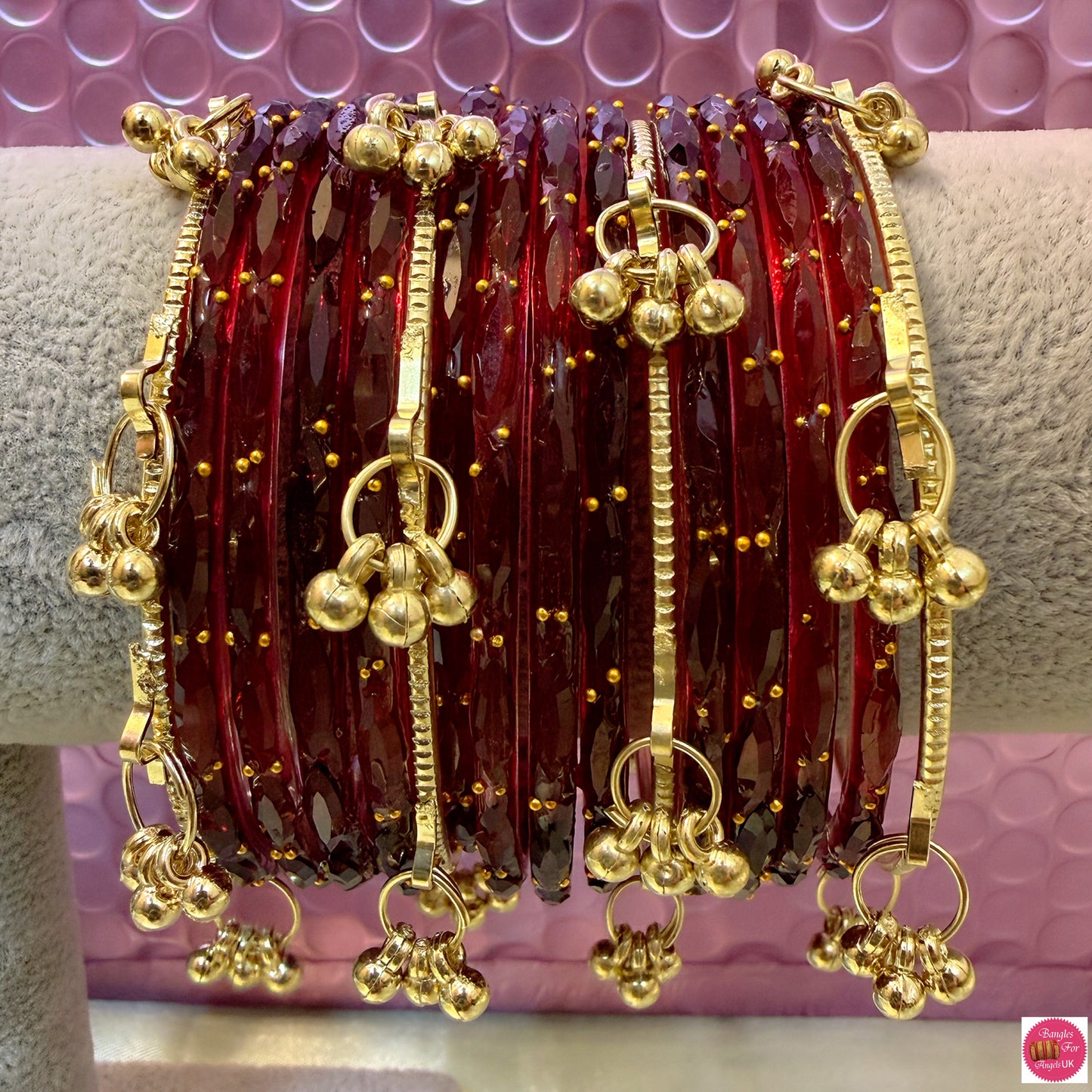 Maroon Kashmiri Glass Bangles Set- Size 2.4/2.6/2.8
