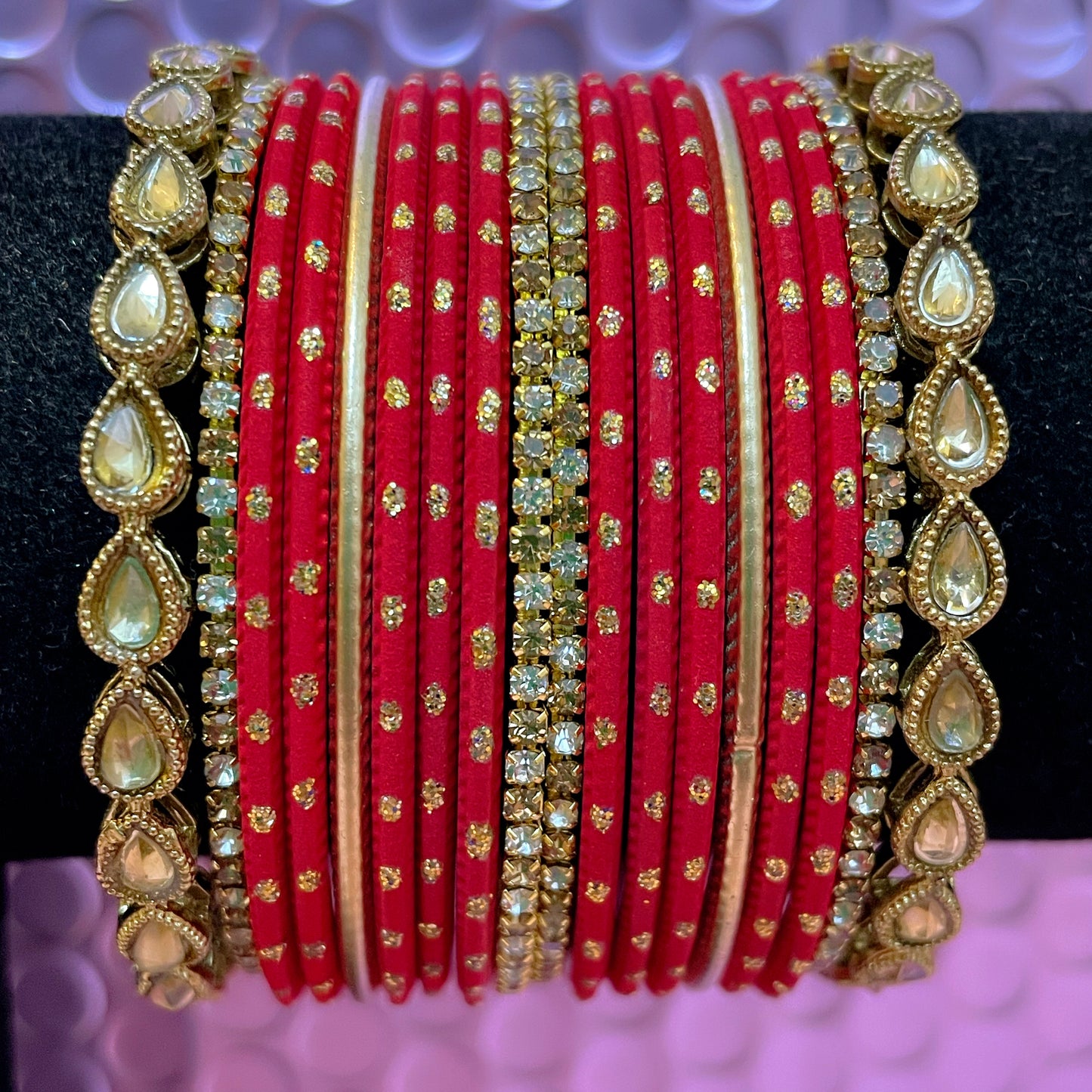 Kundan Zirconia Metal Bangles Set- Various Colours