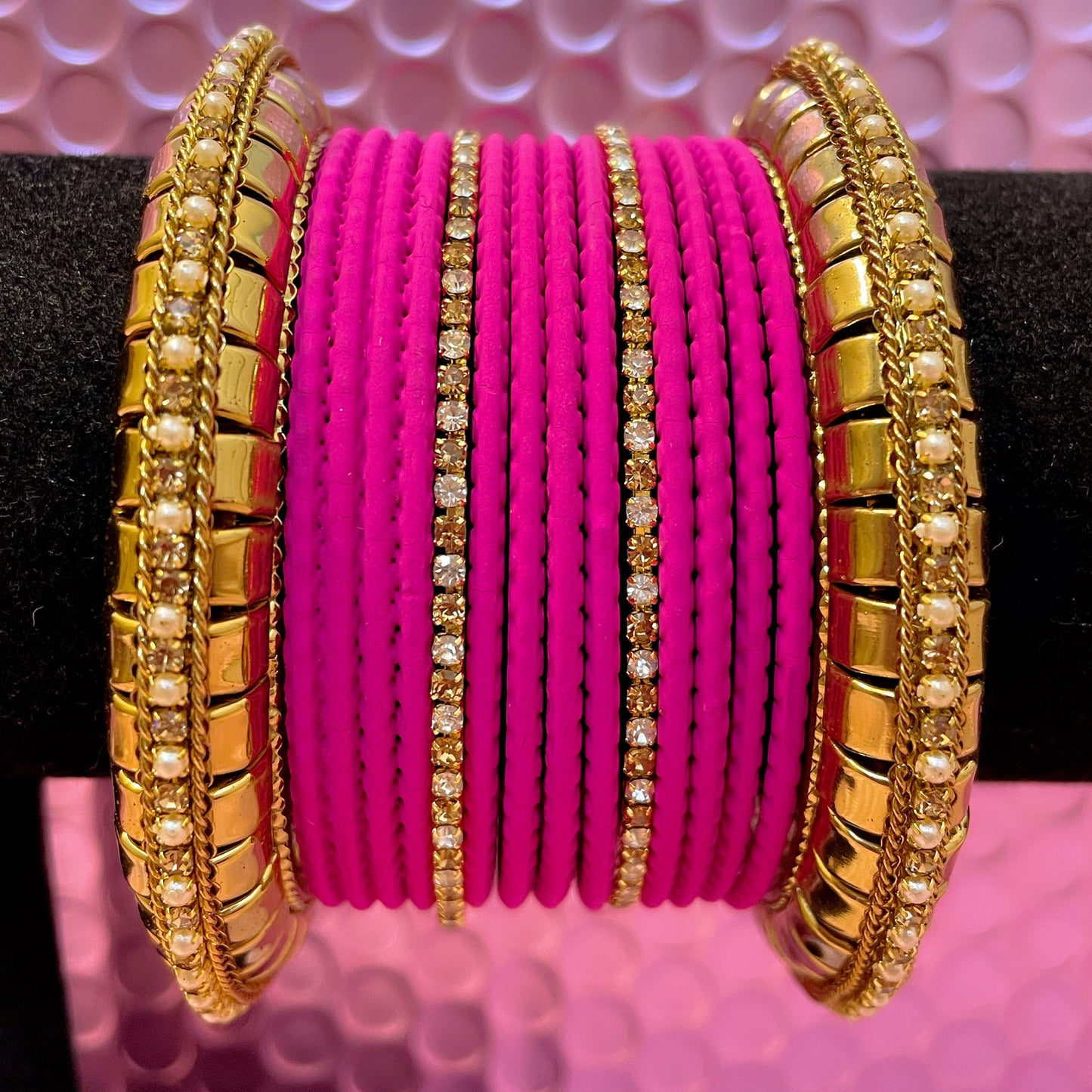 Gold Pearl Zirconia Metal Bangles Sets- Various Colours