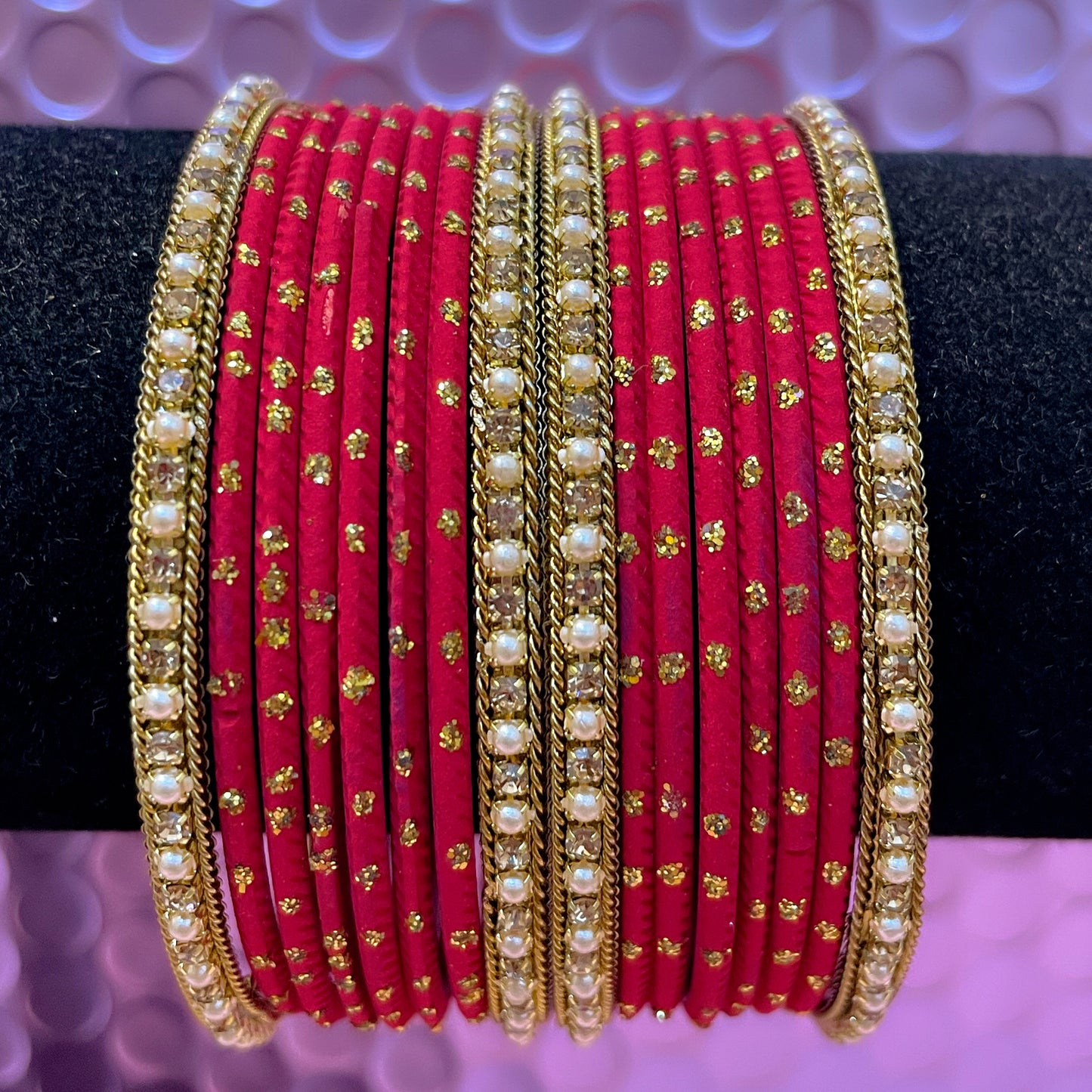 Gold Stone Metal Bangles Sets- Various Colours