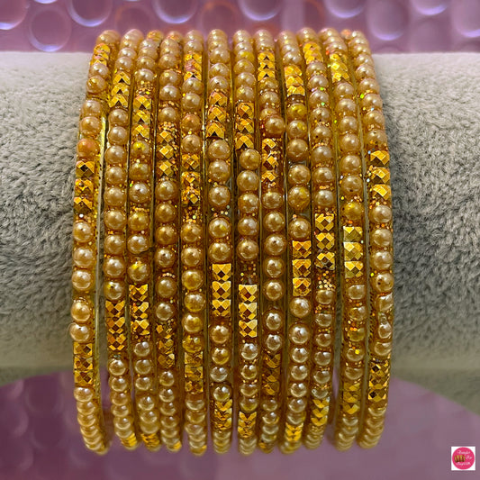 Pearl Gold Glass Bangles- Size 2.4/2.6/2.8