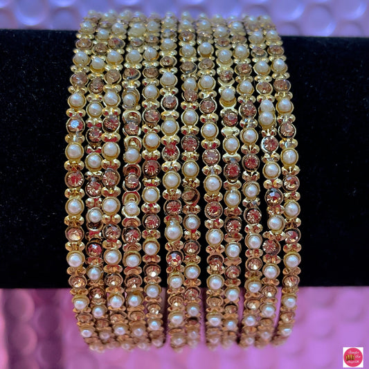 Pearl Stone Metal Bangles Set- Size 2.10