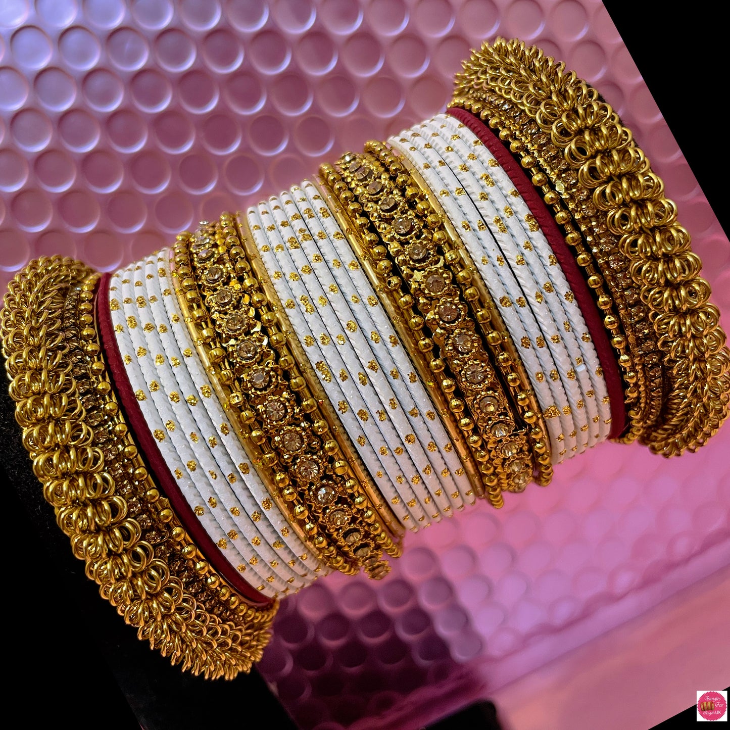 Antique Gold Metal Bangles Set- White