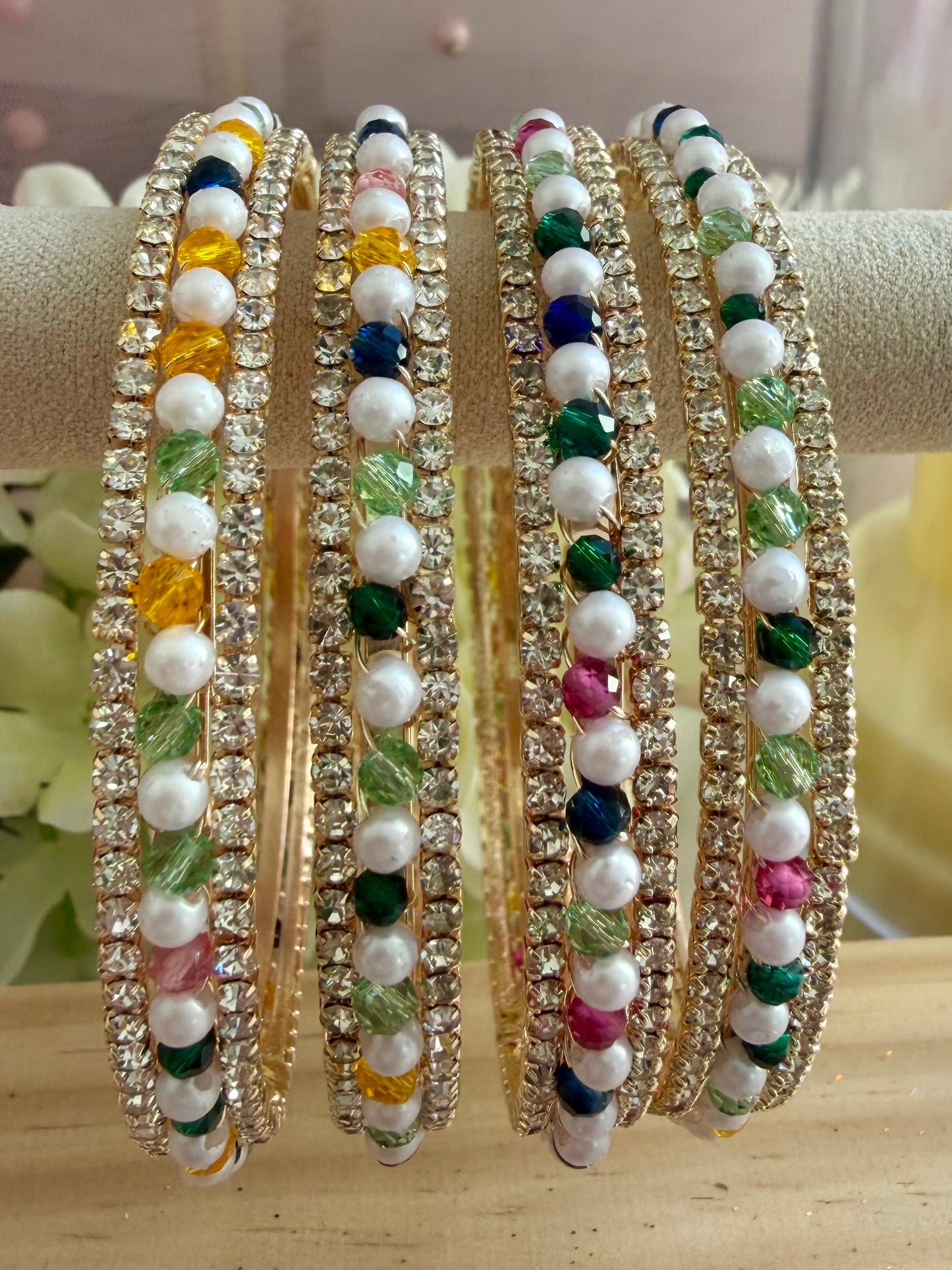 Multicoloured Pearl Zirconia Metal Karas