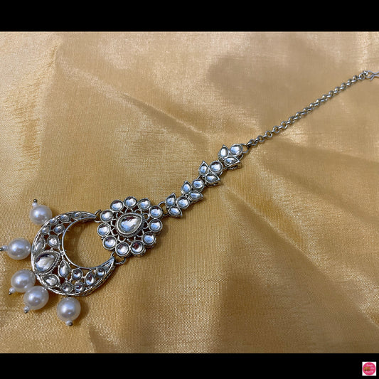 Kundan Silver Maang Tikka