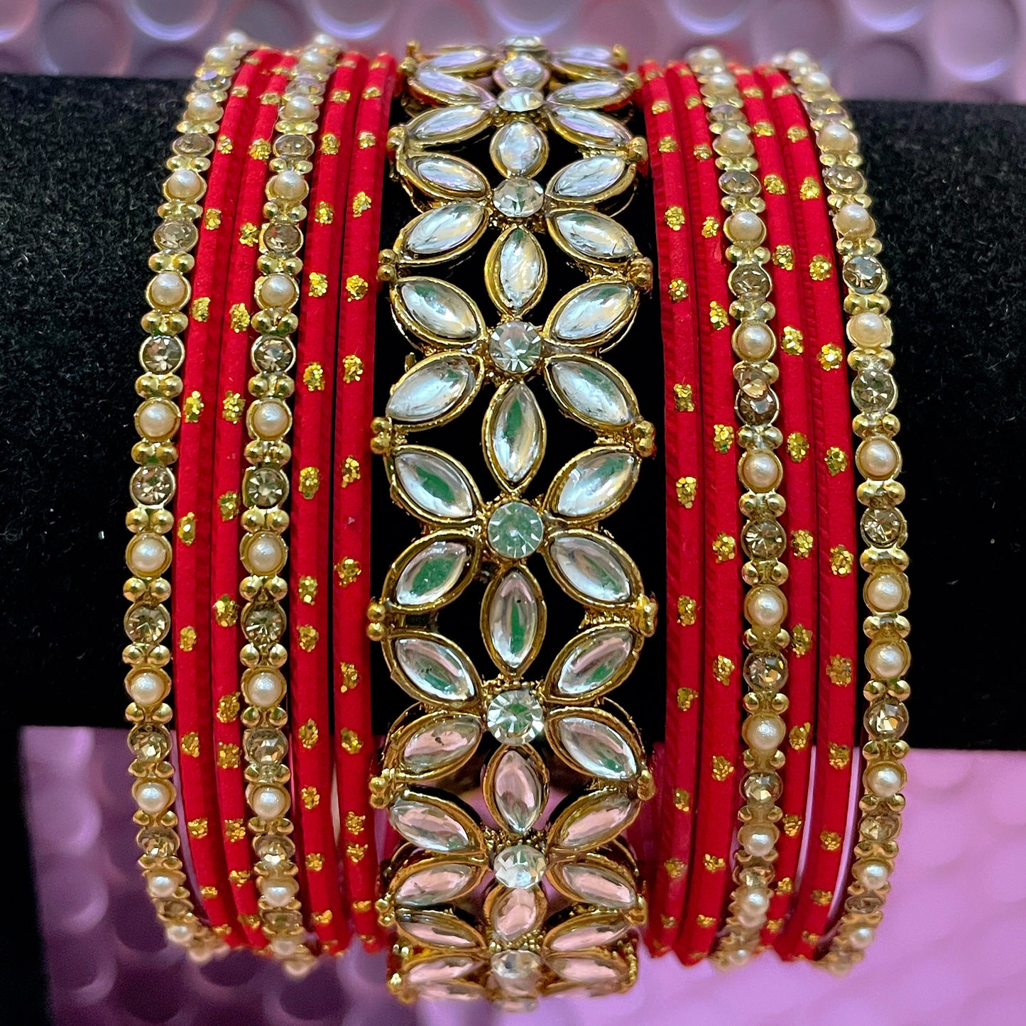 Kundan Metal Bangles Sets- Various Colours