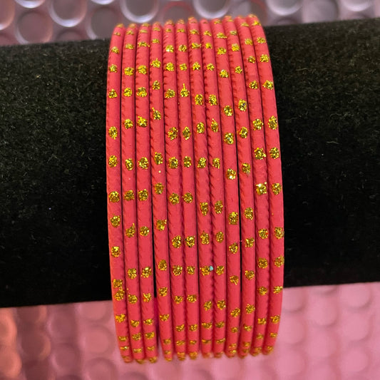 Carrot Pink Dotted Metal Bangles