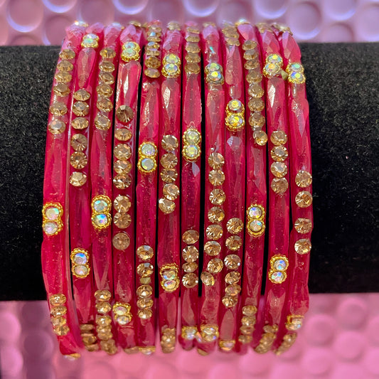 Strawberry Zirconia Glass Bangles- Size 2.4