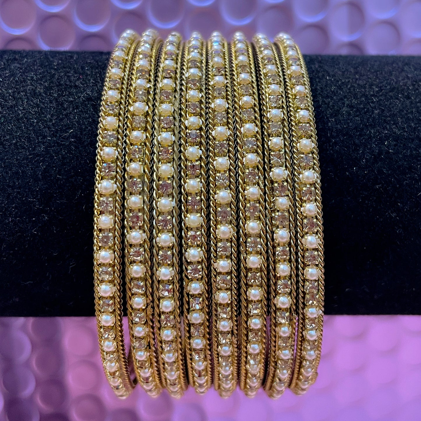 Gold Stone Pearl Metal Bangles