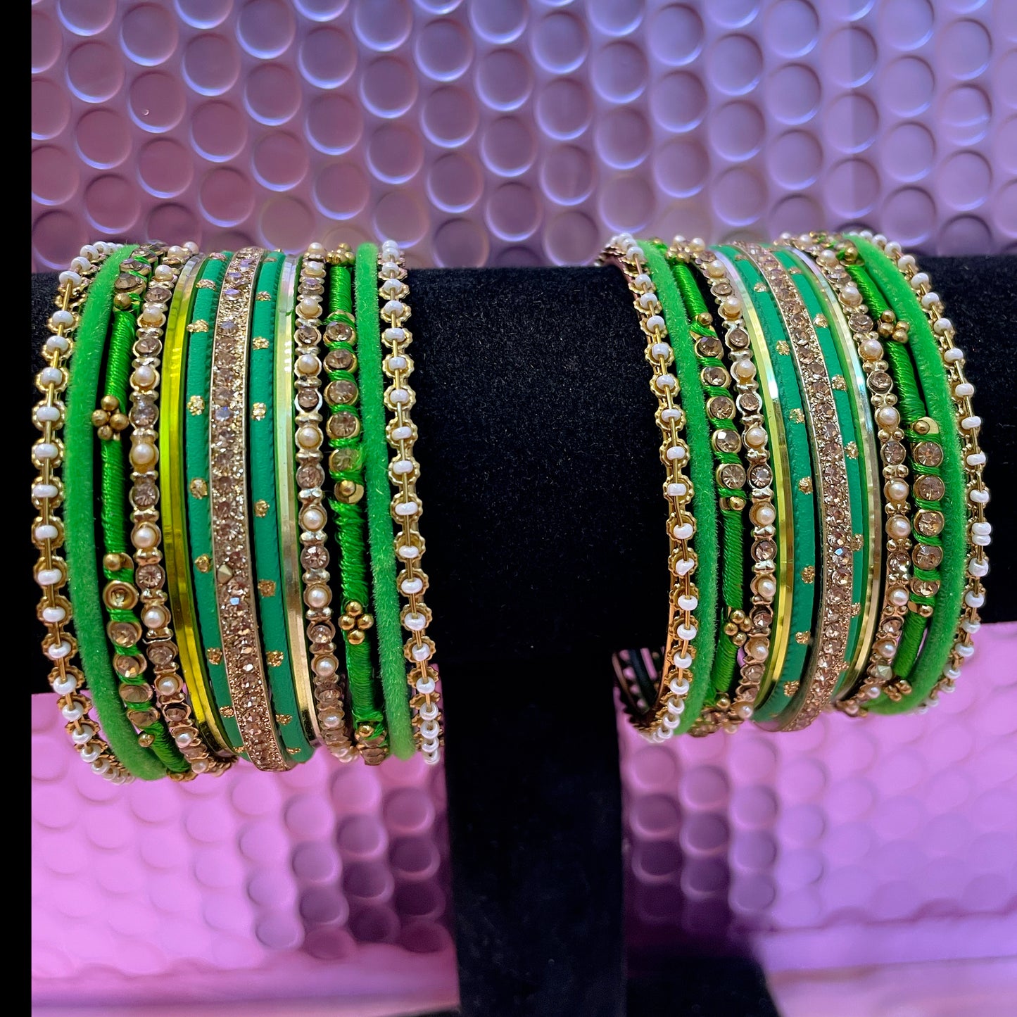 Pearl Thread Metal Bangles Sets- Various Colours