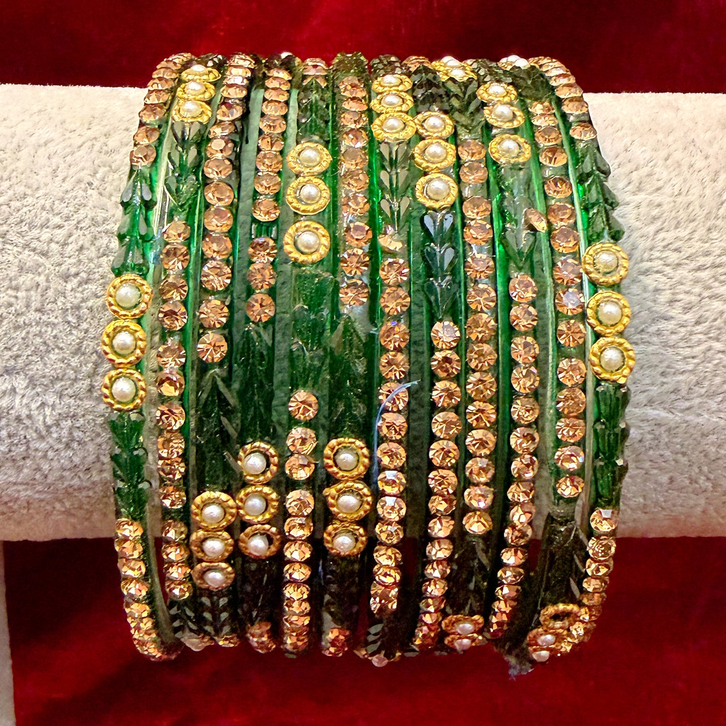 Pearl Zirconia Glass Bangles in various colors - Size 2.6