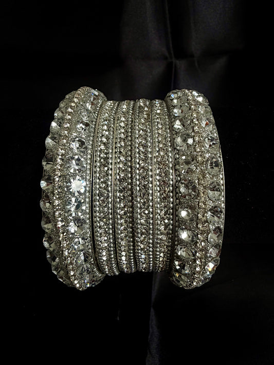 Silver Zirconia Metal Bangles Set