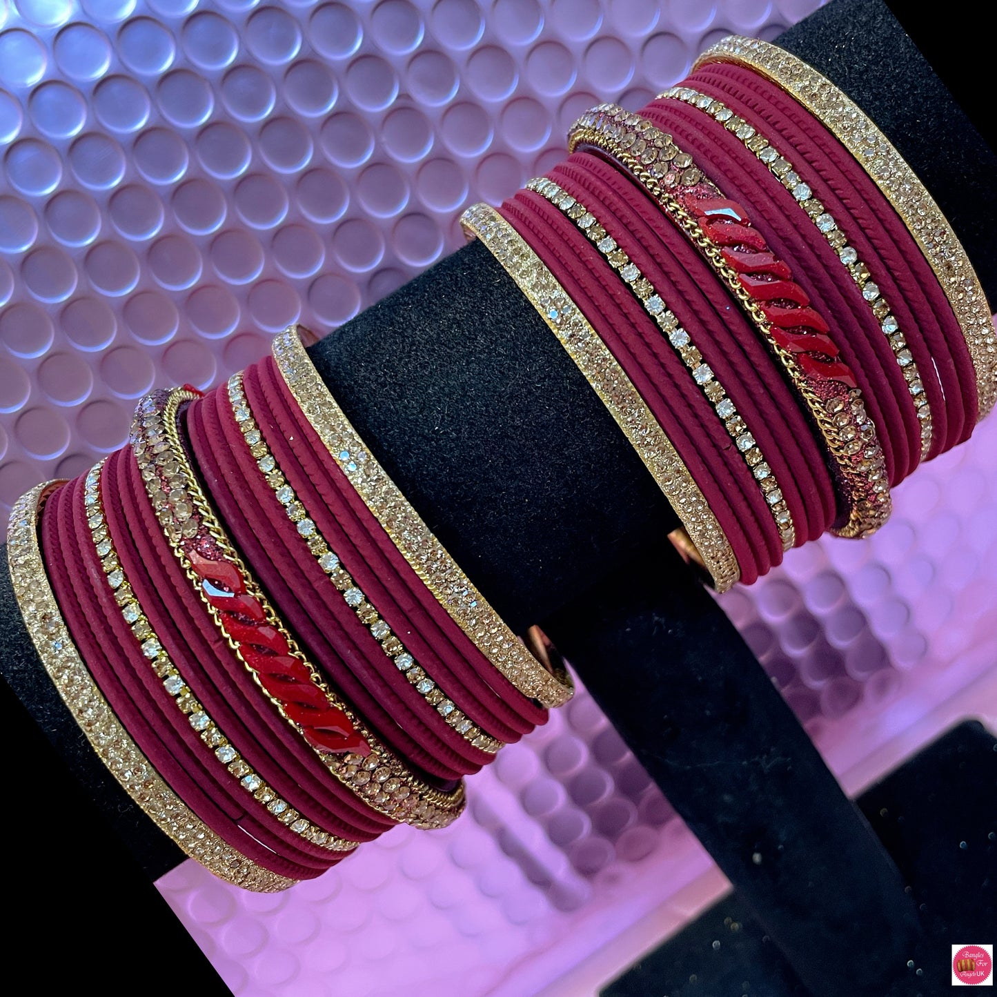 Maroon & Gold Zirconia Bangles Set